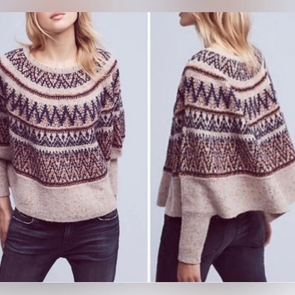 Michelle Nicole Nordic Wool Blend Tribal Sweater Poncho Boho Southwest M
